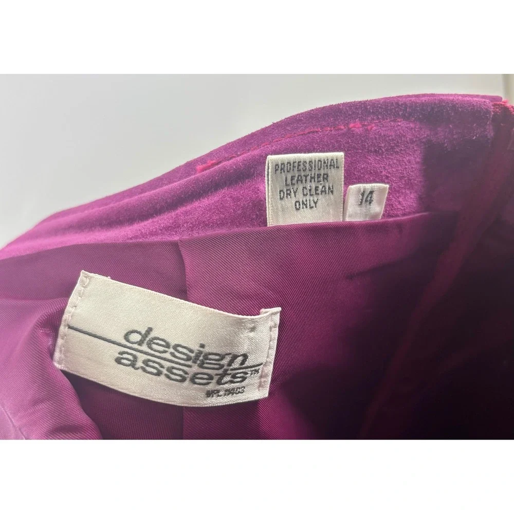 Design Assets Vintage Magenta Purple Suede Leather Pencil Skirt Western Yoke 14 - Picture 3 of 3
